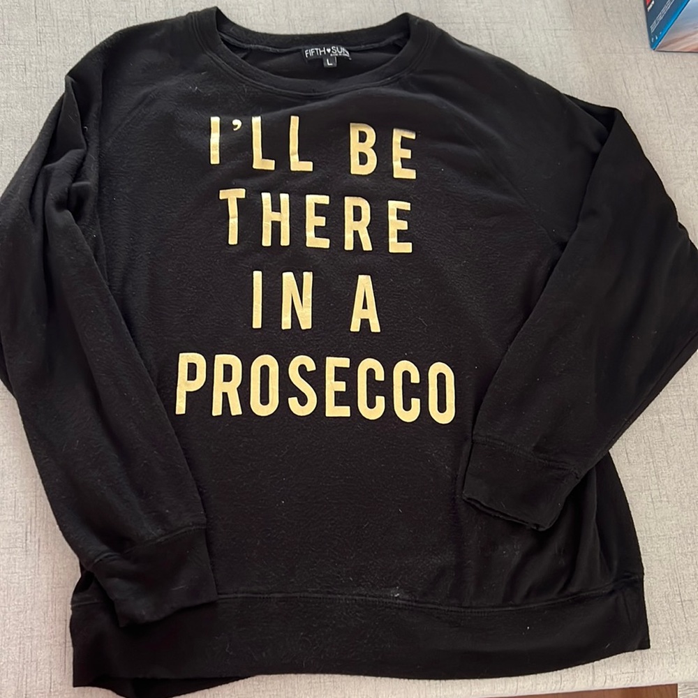 Women's Black Sweater with Gold Prosecco Wine Champagne Drinks